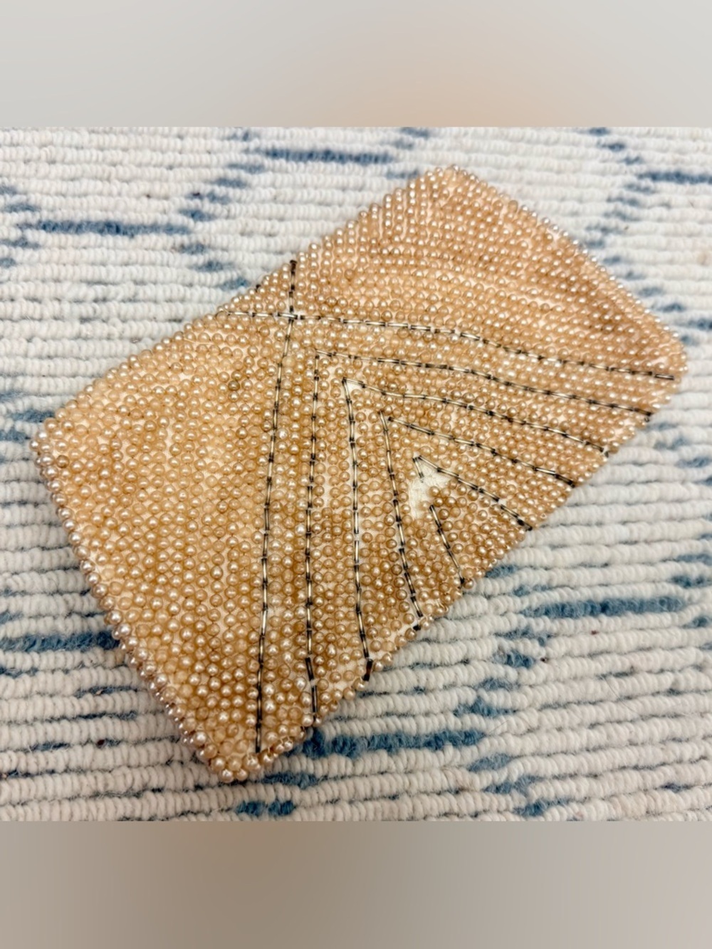RICCI Vintage 50’s/60’s Creamy Faux Pearl Chevron Beaded Envelope Clutch Purse - Picture 5 of 16